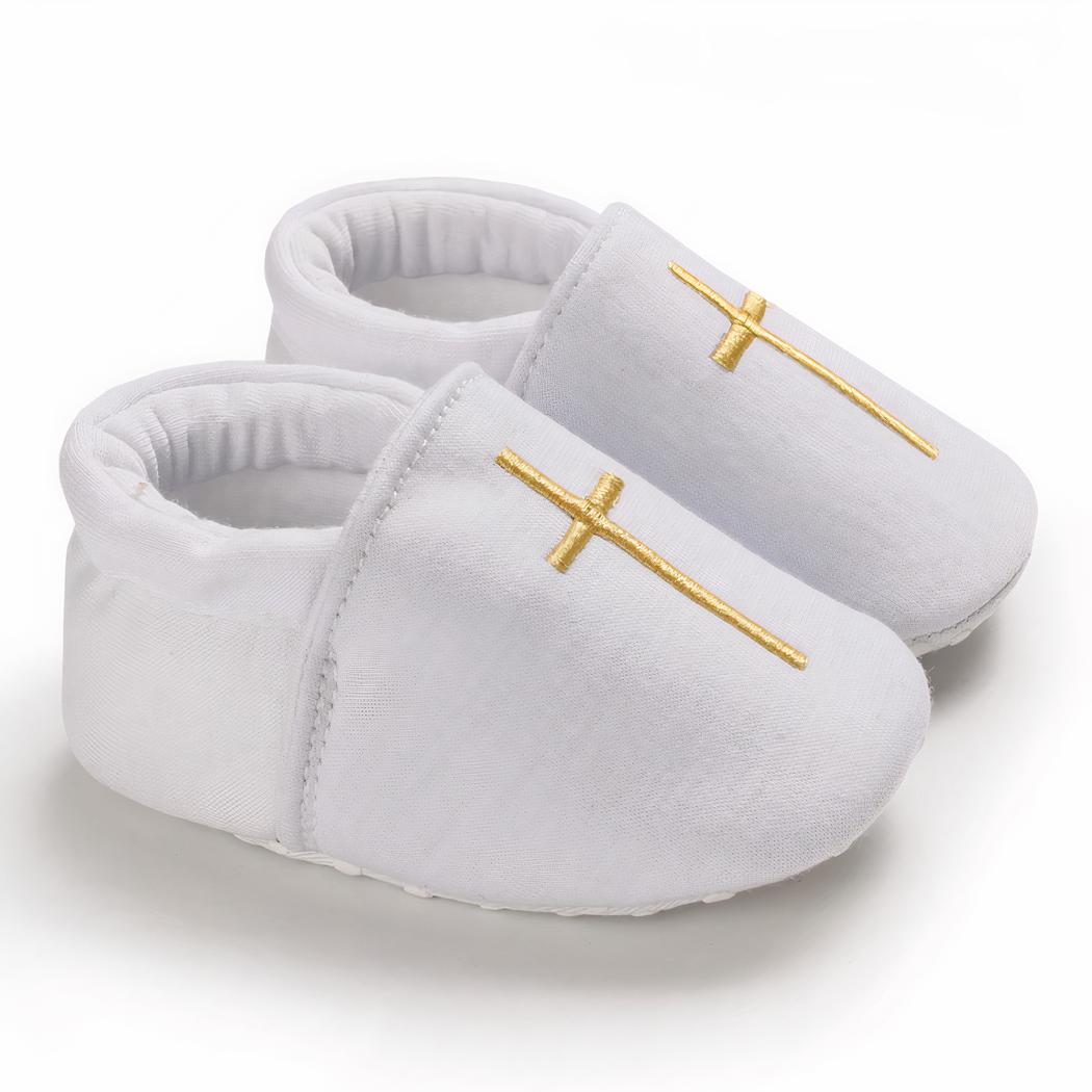 Mocassins de baptême blancs en coton pour bébé
