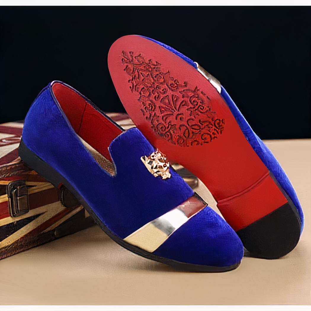 Mocassins de mariage en velours avec écusson tigre