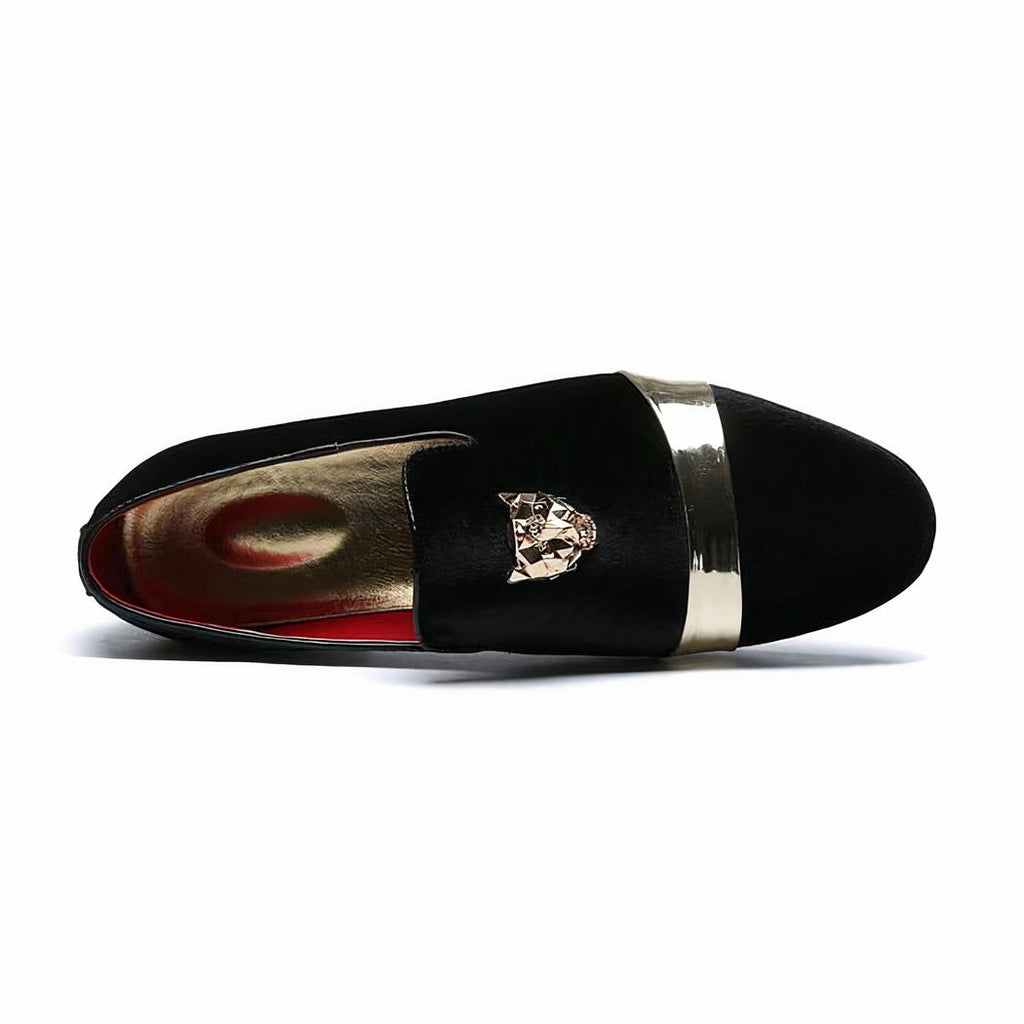 Mocassins de mariage en velours avec écusson tigre