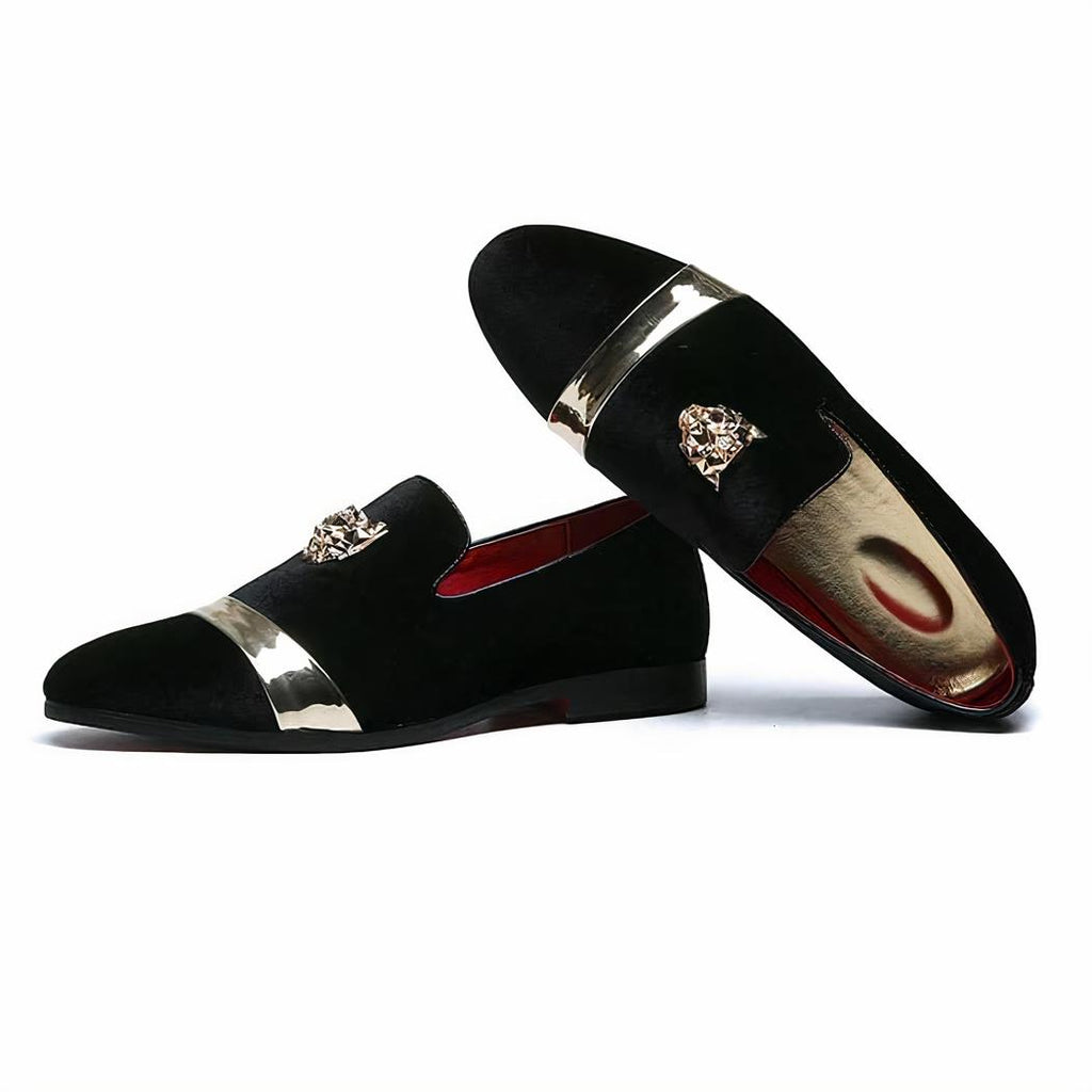 Mocassins de mariage en velours avec écusson tigre