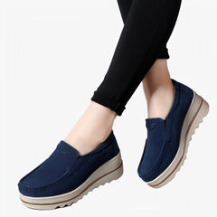 Mocassins de printemps compensés pour femme, Bleu marine