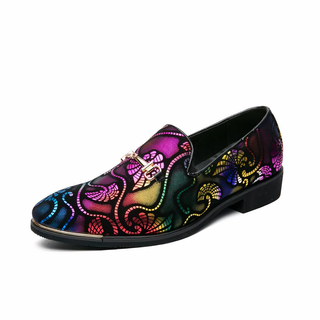 Mocassins de soirée avec motif arabesques colorées