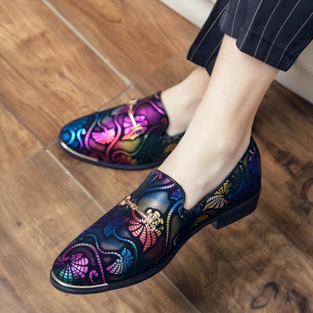 Mocassins de soirée avec motif arabesques colorées