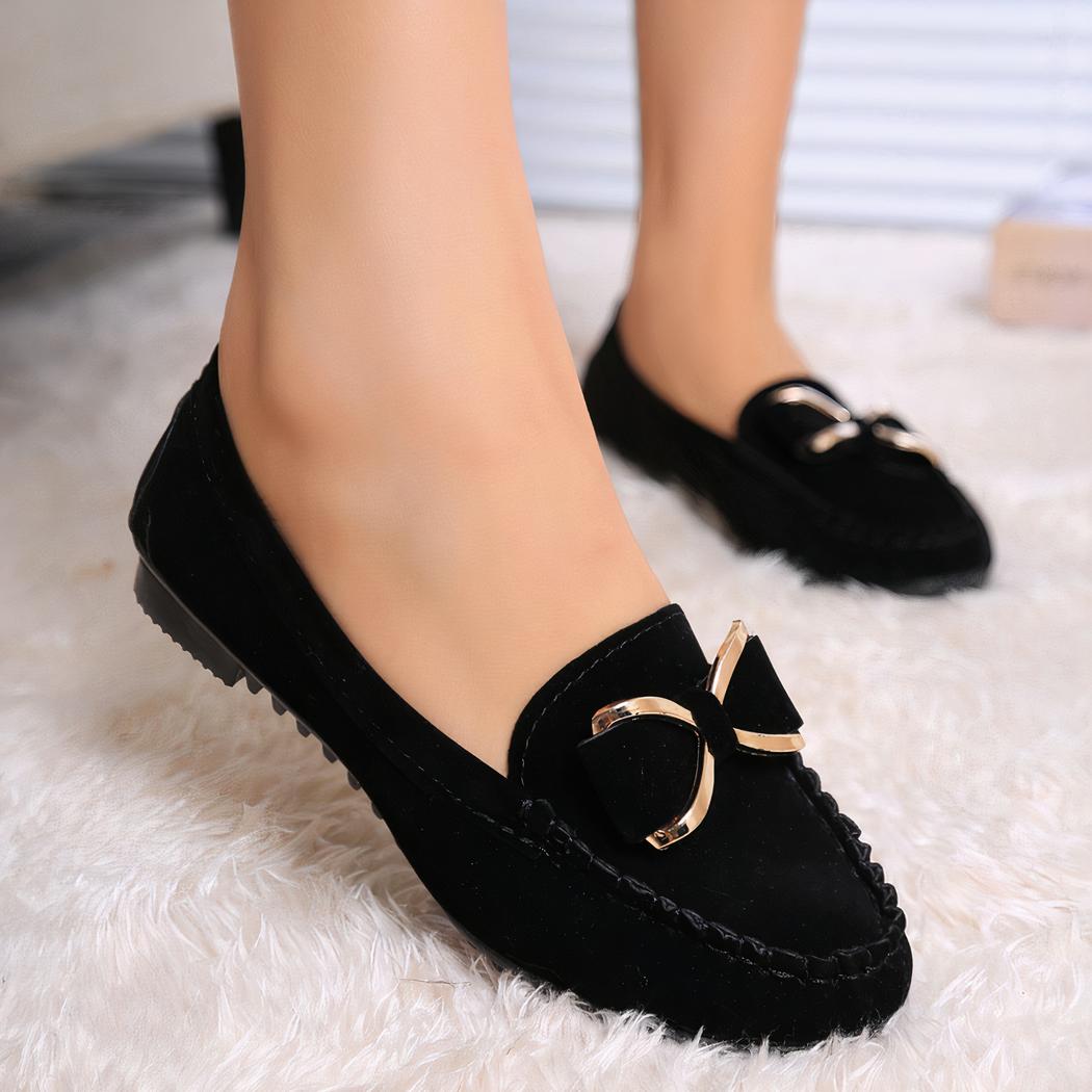Mocassins décontractés avec un nœud papillon noir pour femmes