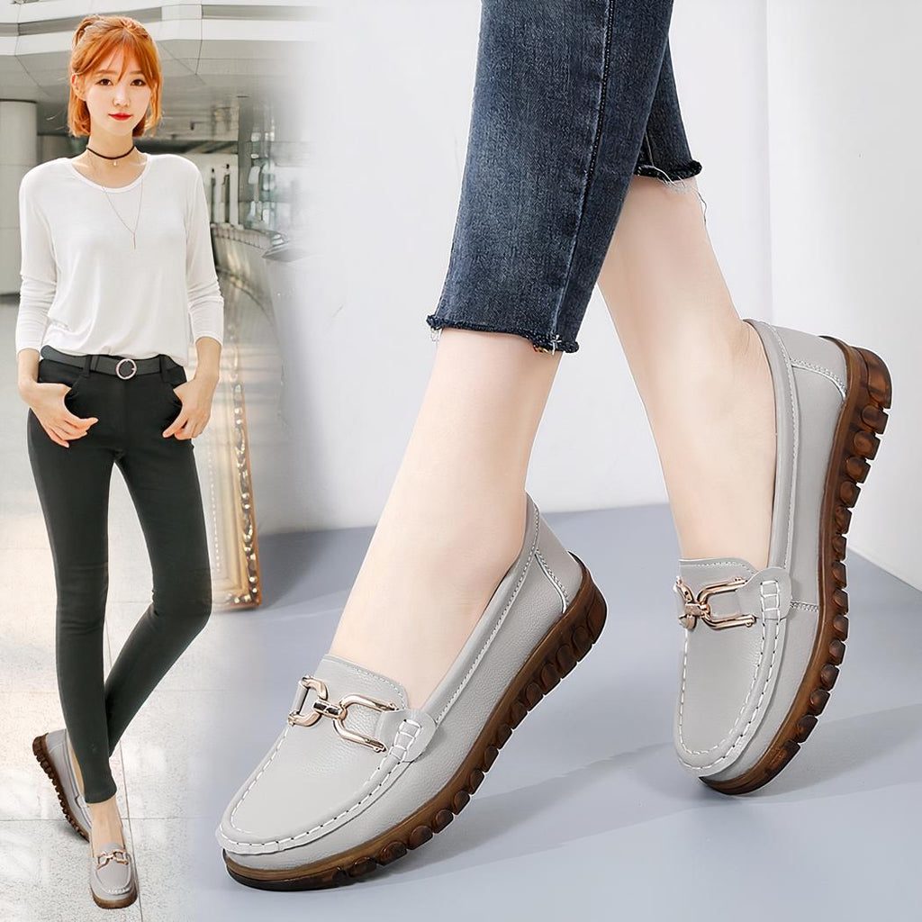 Mocassins décontractés en cuir véritable pour femmes