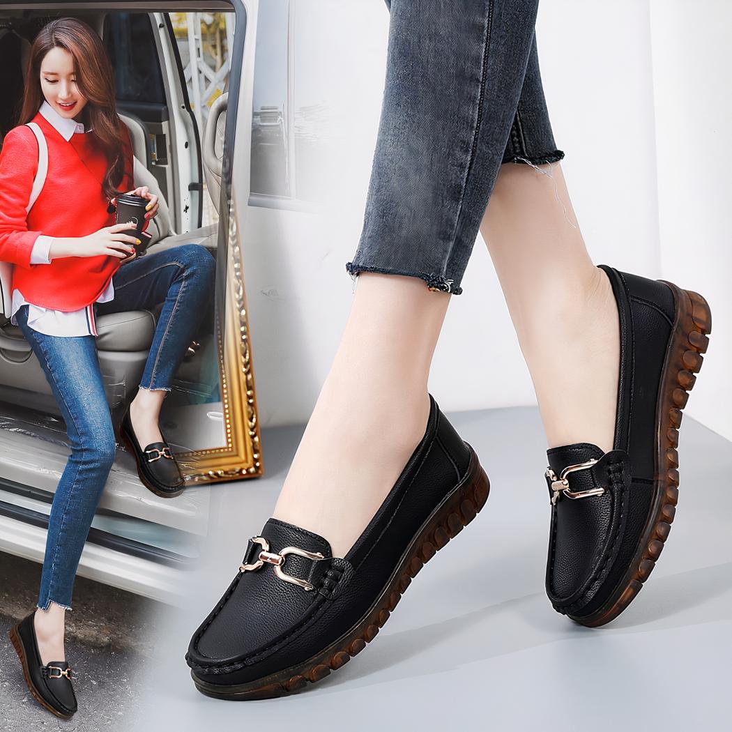 Mocassins décontractés en cuir véritable pour femmes