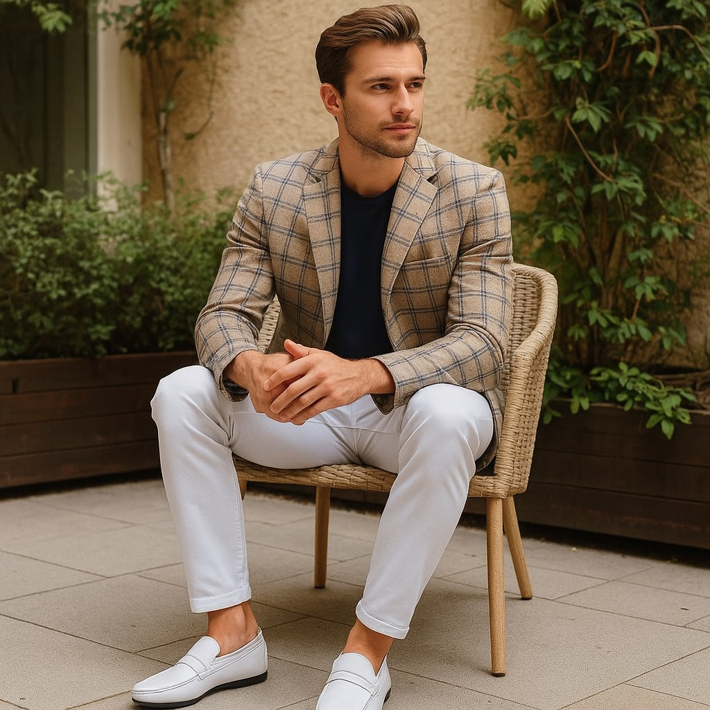 Mocassins décontractés en effet cuir blanc pour hommes