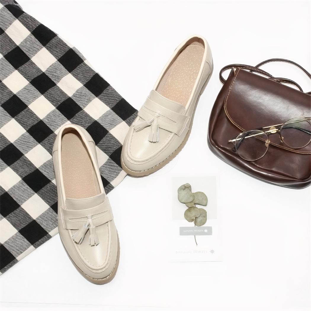 Mocassins élégants à glands en cuir véritable pour femme