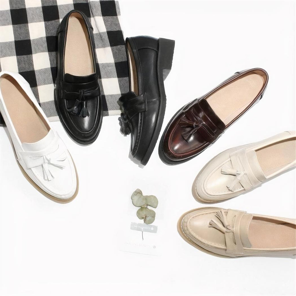Mocassins élégants à glands en cuir véritable pour femme