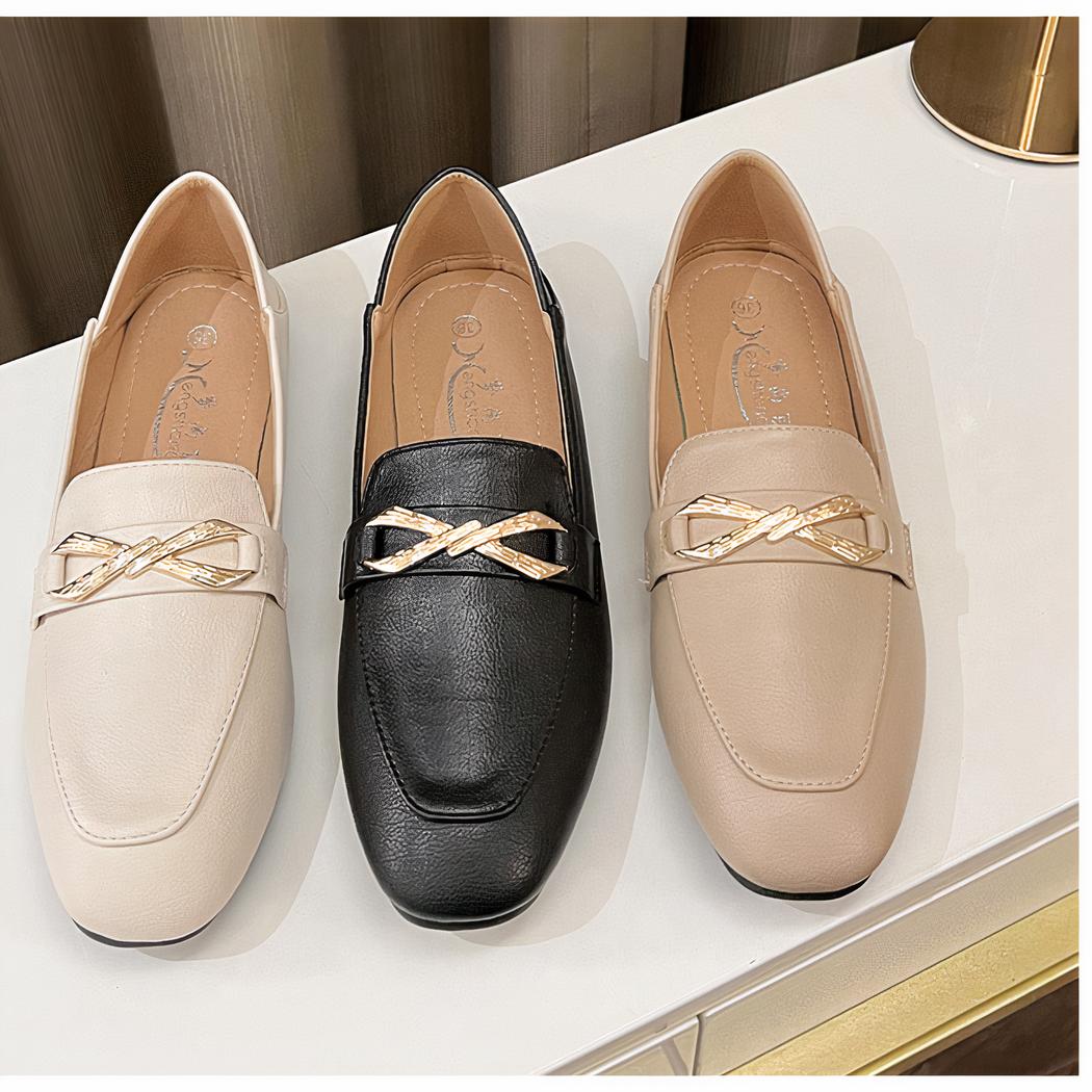 Mocassins élégants ornés d'un nœud doré pour femme