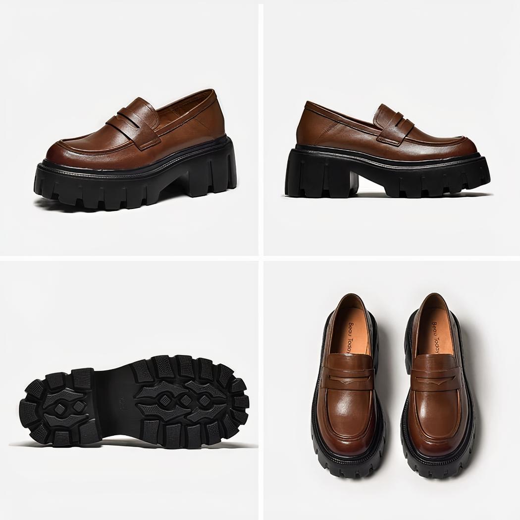 Mocassins en cuir à bout rond pour femme