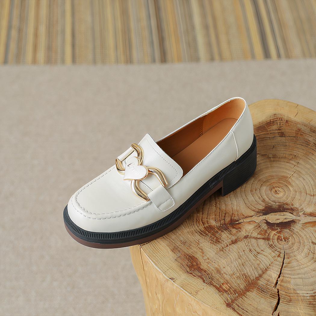 Mocassins en cuir à talon et semelle épaisse pour femme