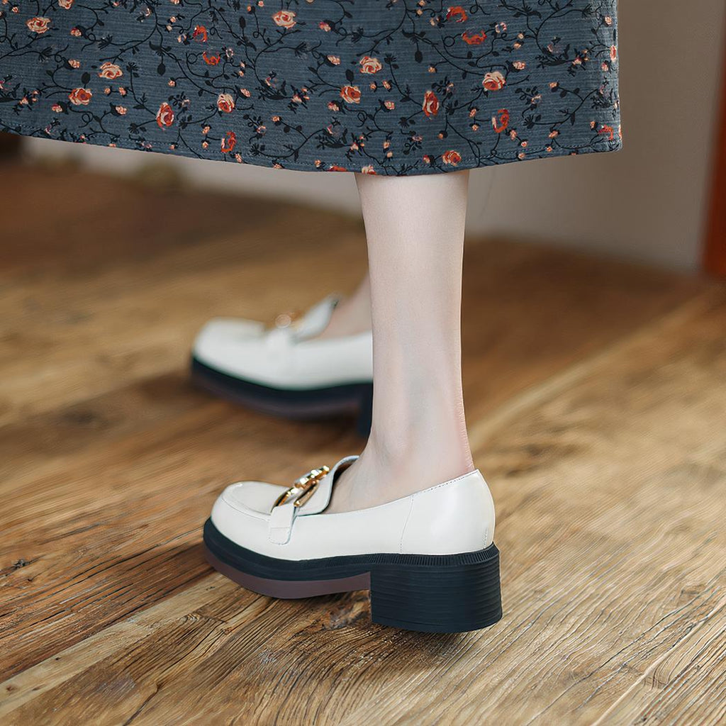 Mocassins en cuir à talon et semelle épaisse pour femme