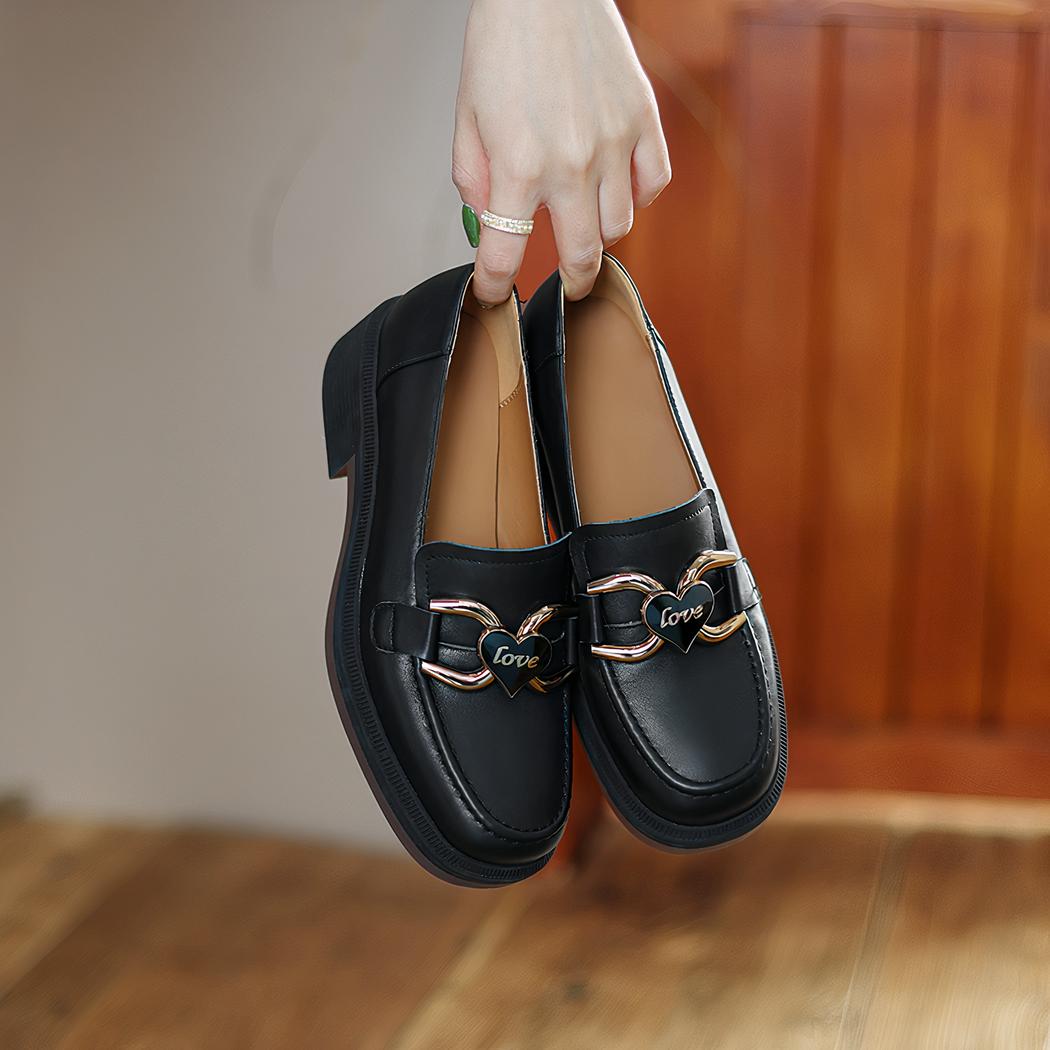 Mocassins en cuir à talon et semelle épaisse pour femme