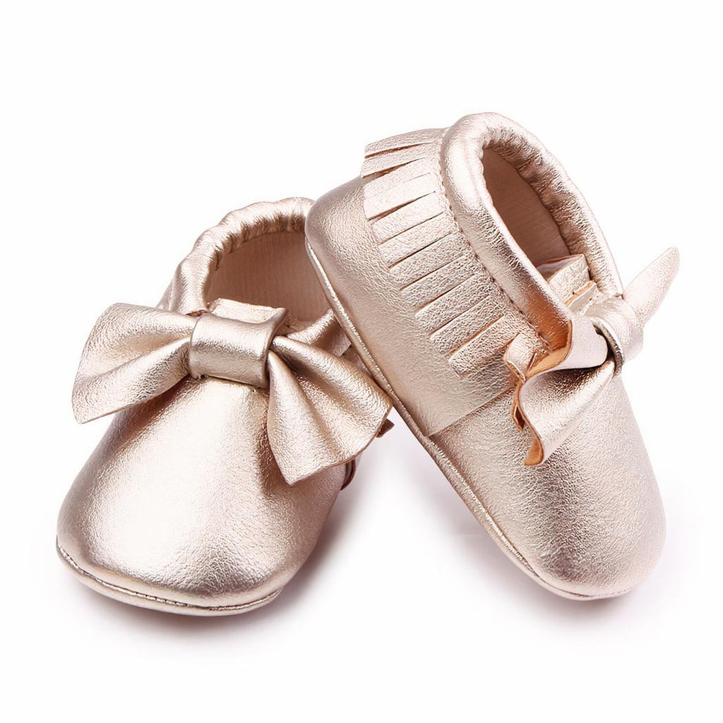 Mocassins en cuir avec gros nœud pour bébé fille