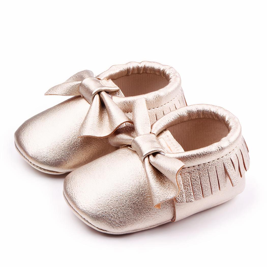 Mocassins en cuir avec gros nœud pour bébé fille