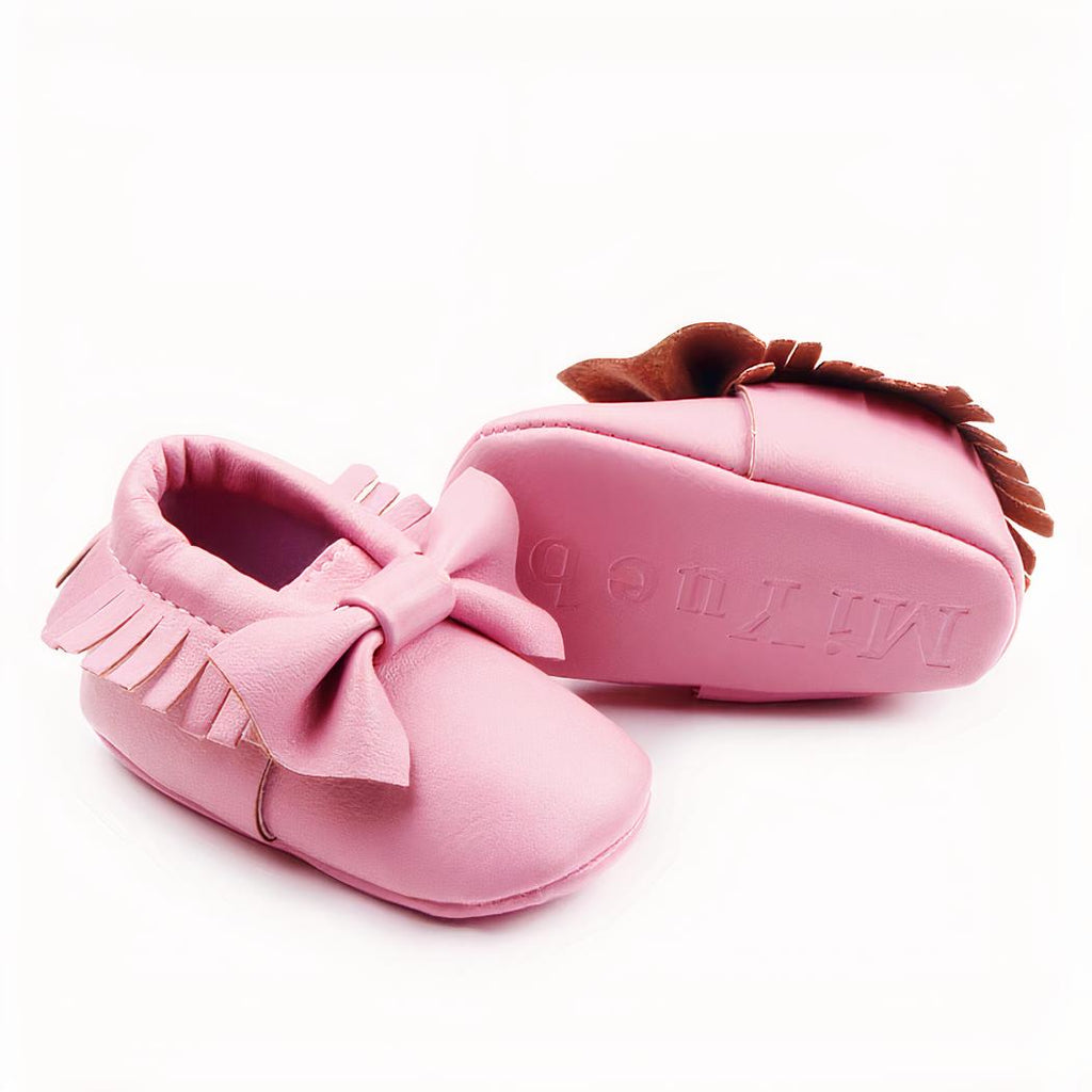 Mocassins en cuir avec gros nœud pour bébé fille