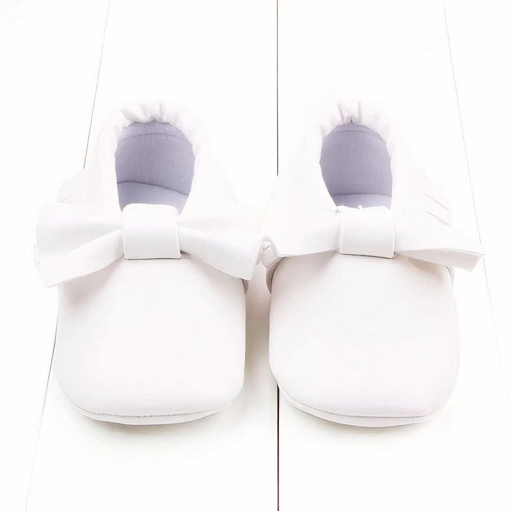 Mocassins en cuir avec gros nœud pour bébé fille