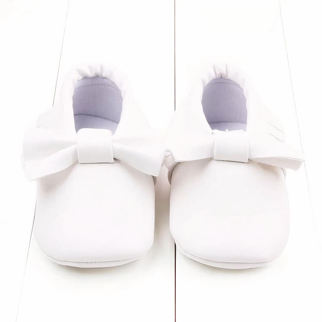 Mocassins en cuir avec gros nœud pour bébé fille
