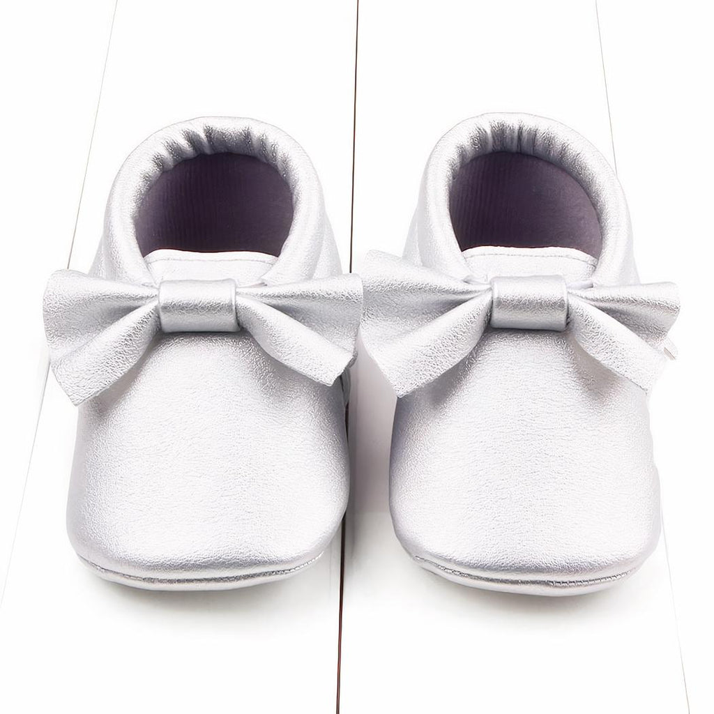 Mocassins en cuir avec gros nœud pour bébé fille