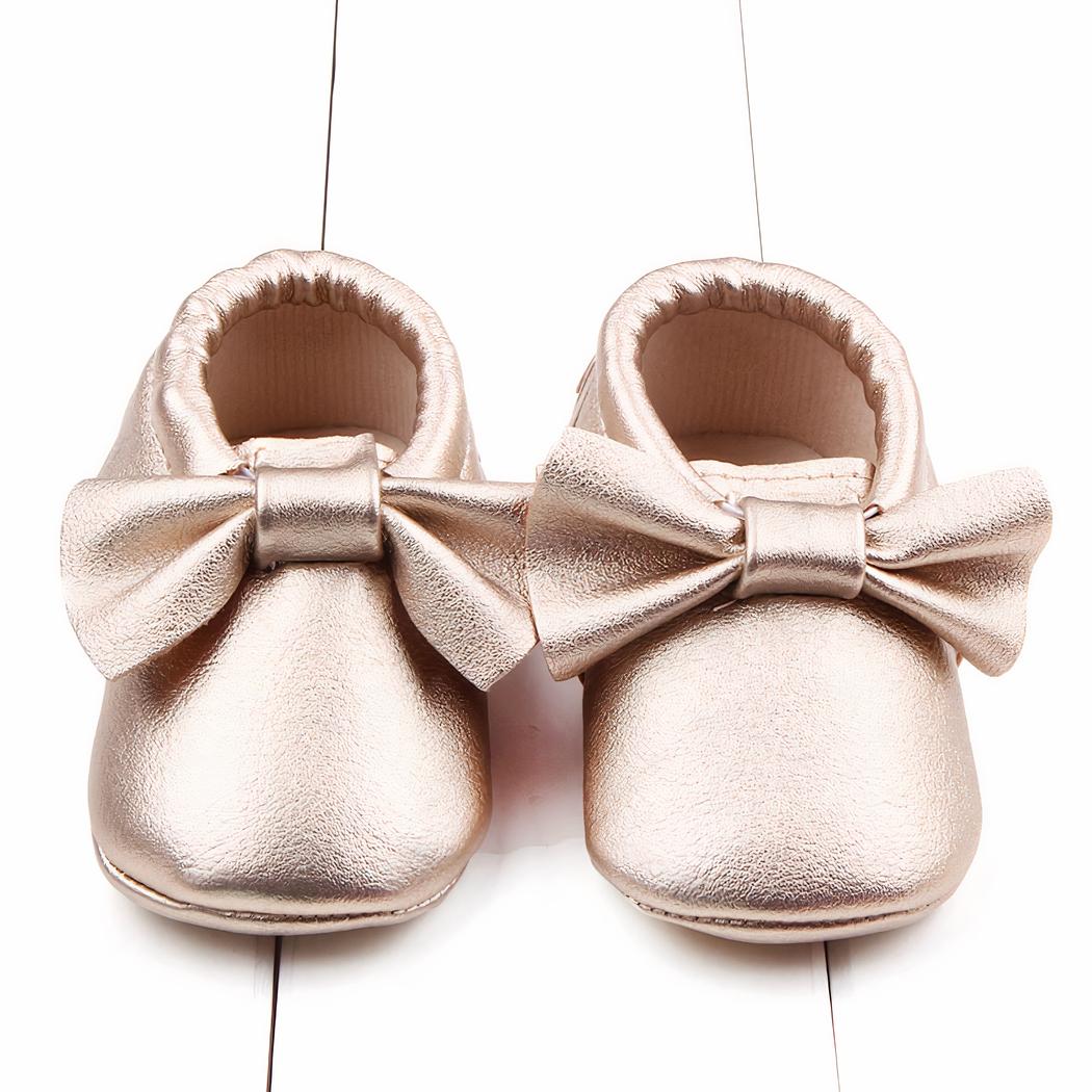 Mocassins en cuir avec gros nœud pour bébé fille