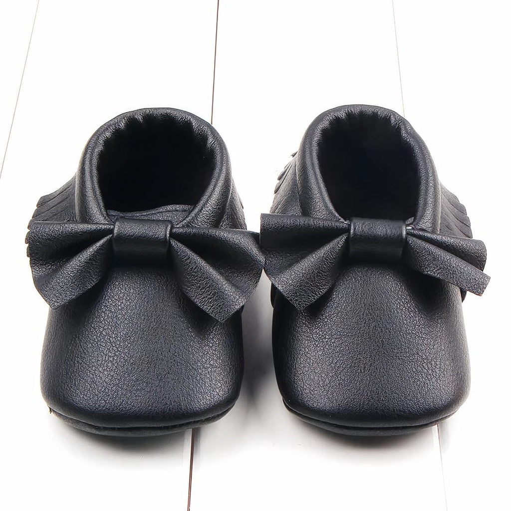 Mocassins en cuir avec gros nœud pour bébé fille