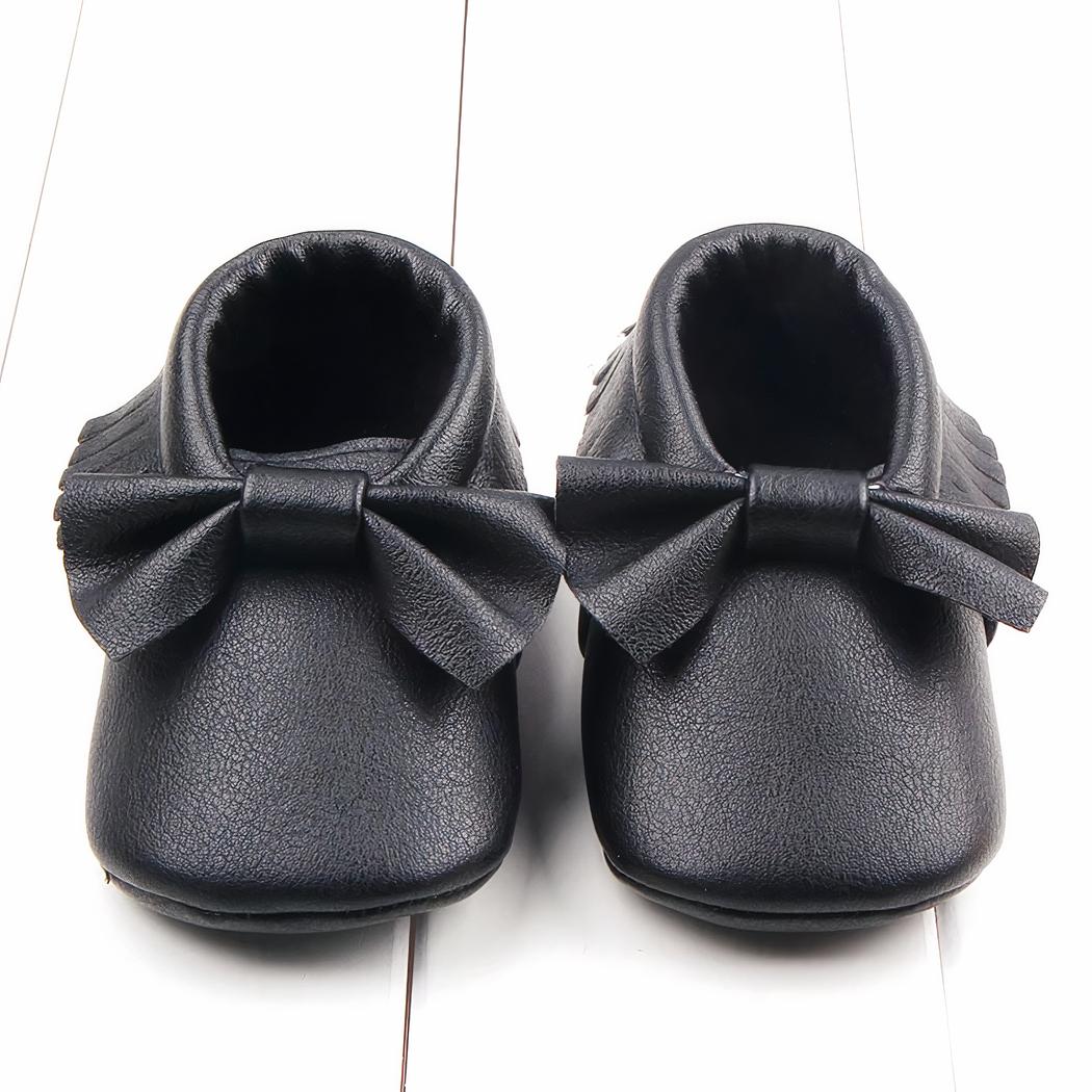 Mocassins en cuir avec gros nœud pour bébé fille