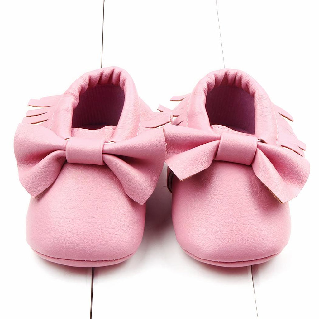 Mocassins en cuir avec gros nœud pour bébé fille