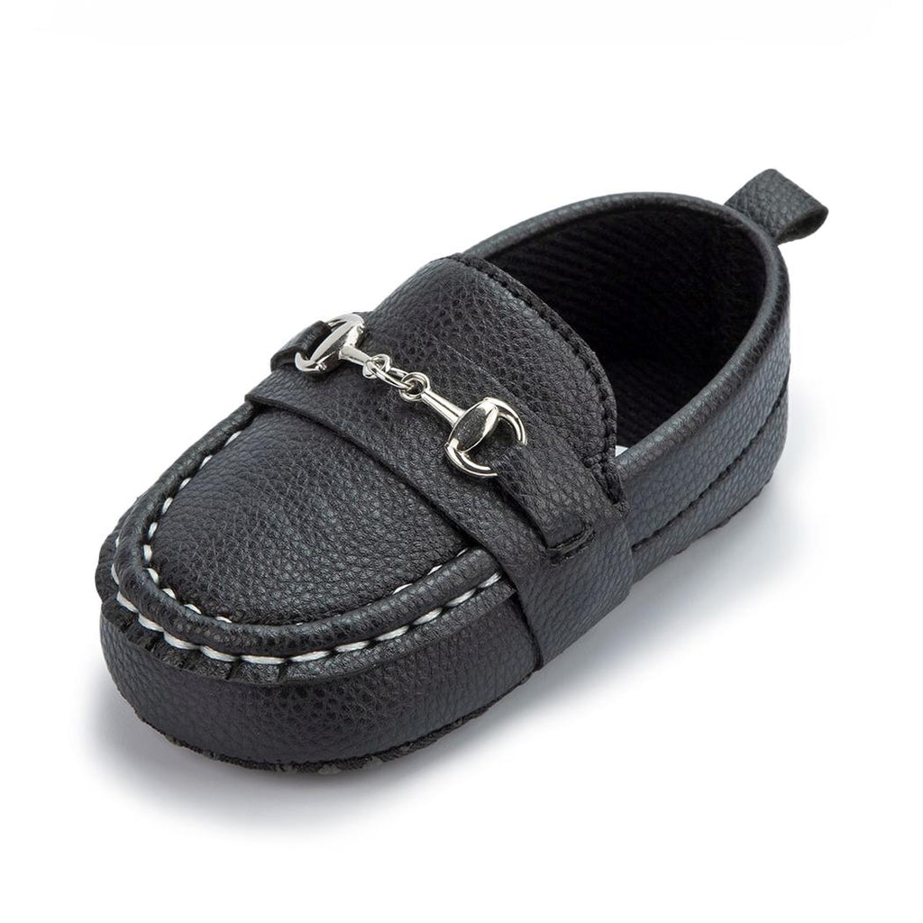 Mocassins effet cuir grainé avec mors argentés pour bébé