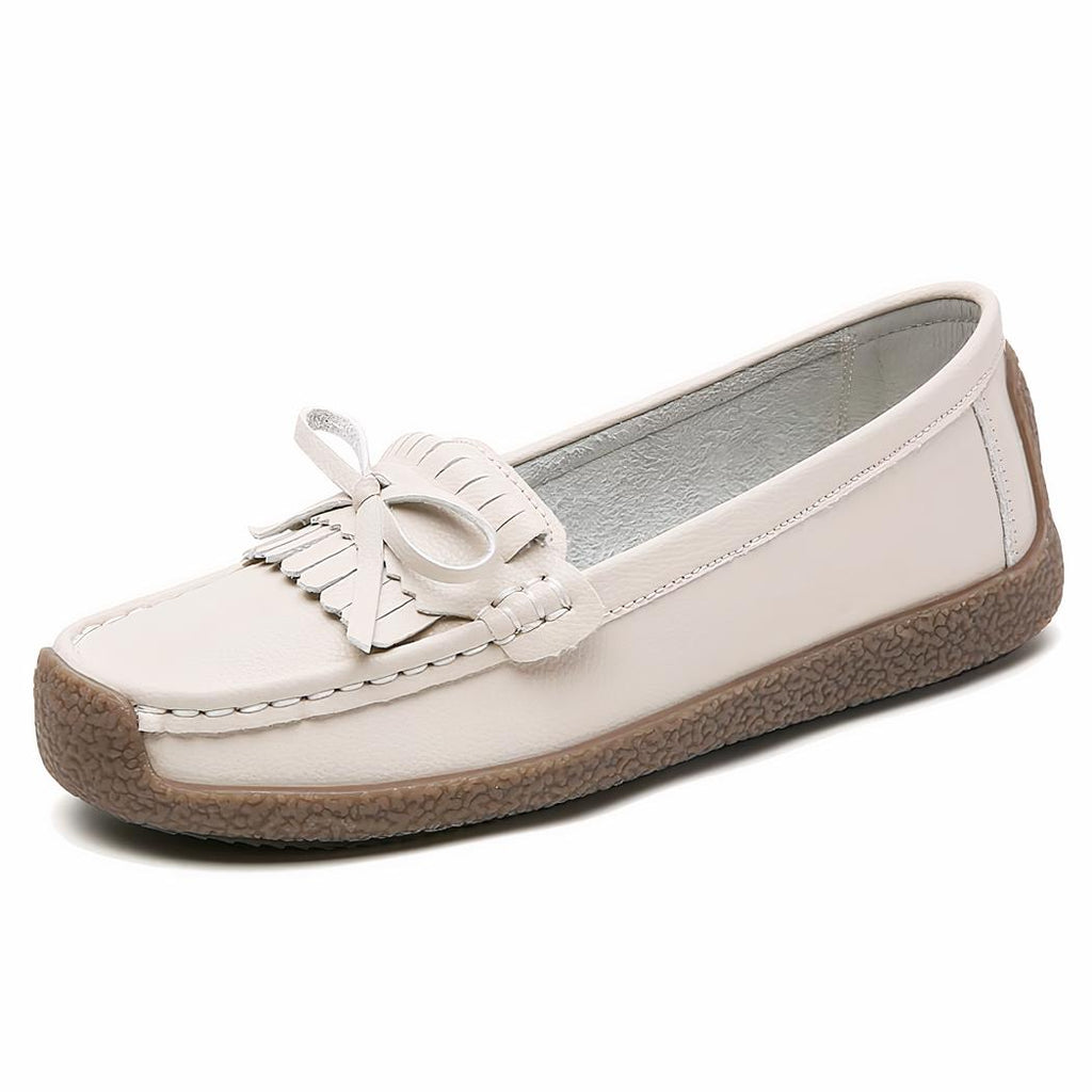 Mocassins en cuir véritable à frange et noeud