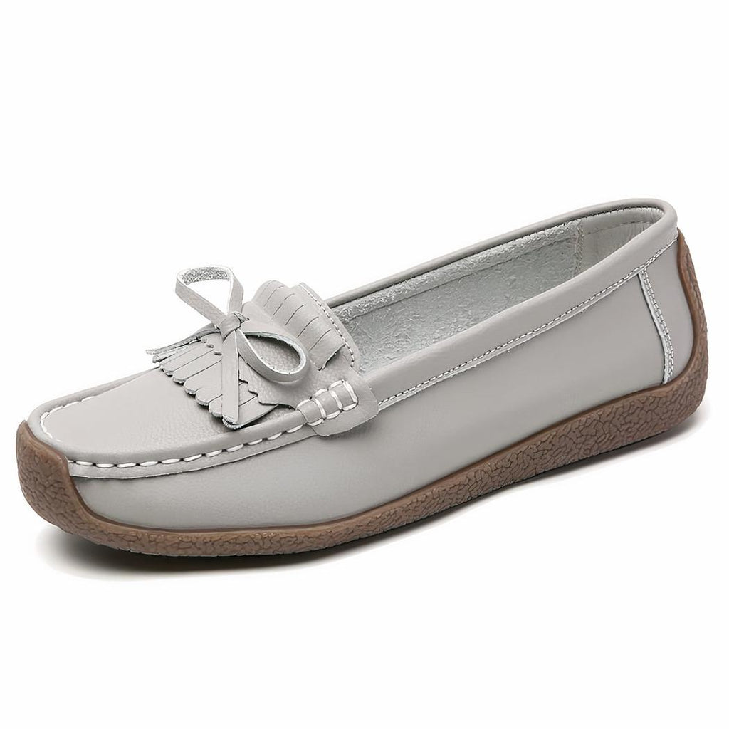 Mocassins en cuir véritable à frange et noeud