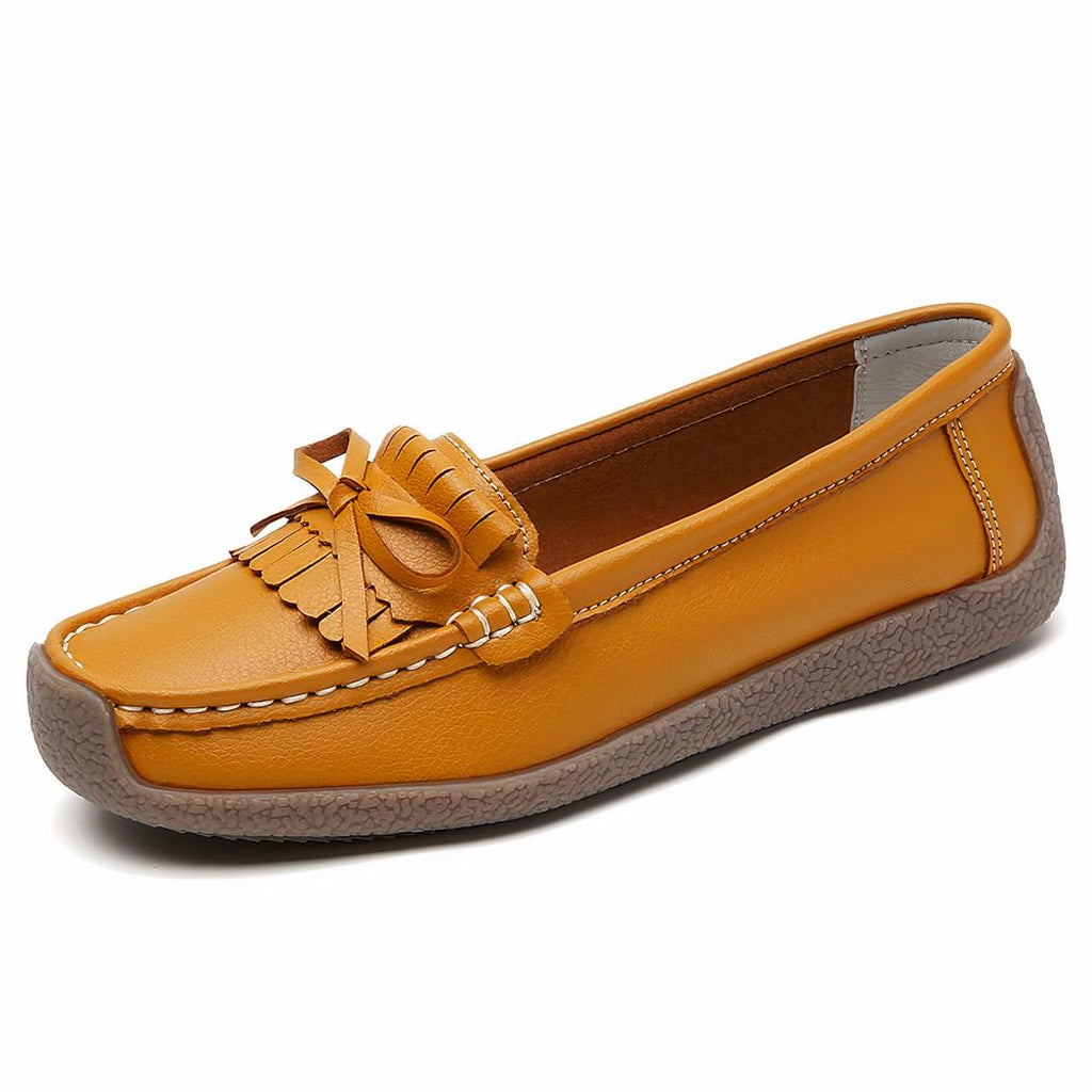 Mocassins en cuir véritable à frange et noeud
