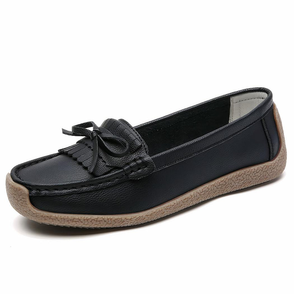 Mocassins en cuir véritable à frange et noeud