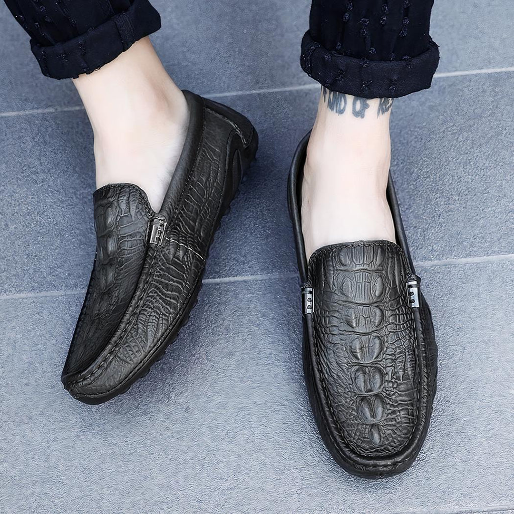 Mocassins en cuir véritable à motifs crocodile