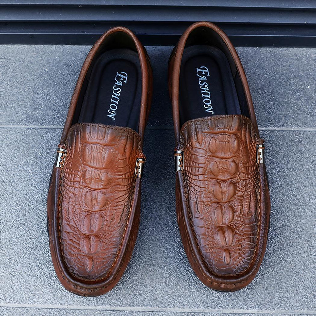 Mocassins en cuir véritable à motifs crocodile