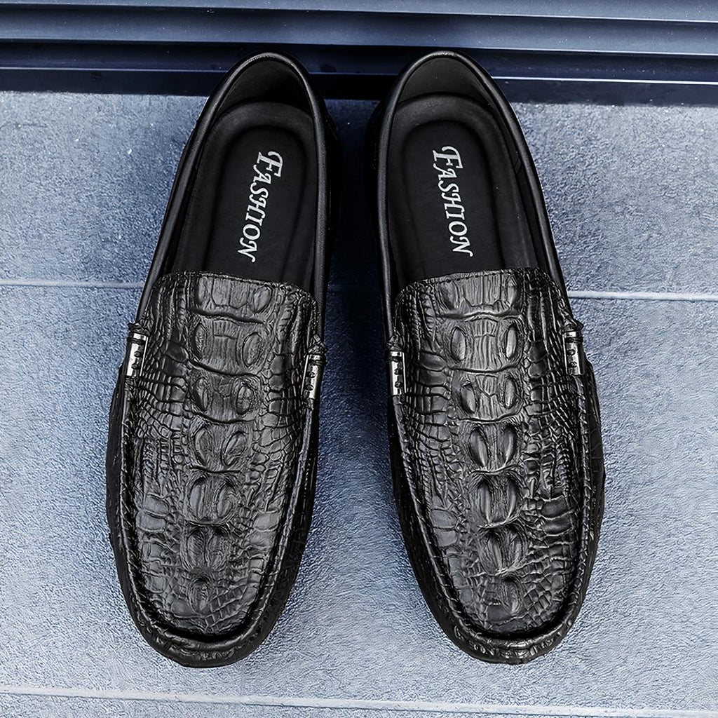 Mocassins en cuir véritable à motifs crocodile