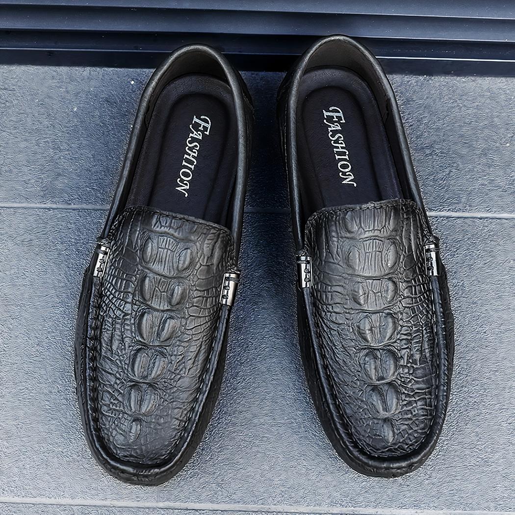 Mocassins en cuir véritable à motifs crocodile