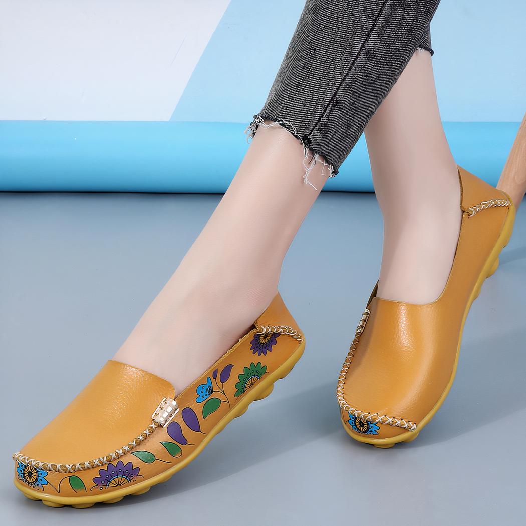 Mocassins en cuir à motifs fleuris pour femmes
