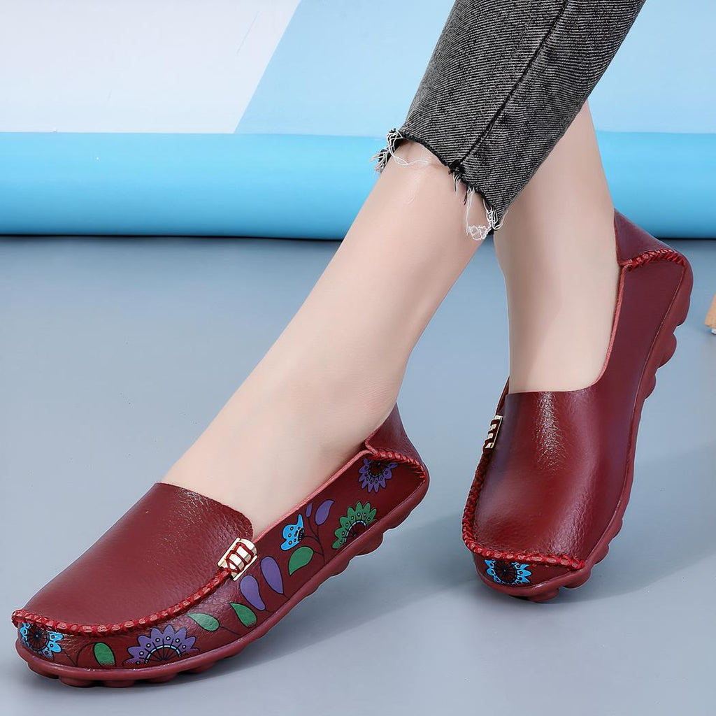 Mocassins en cuir à motifs fleuris pour femmes
