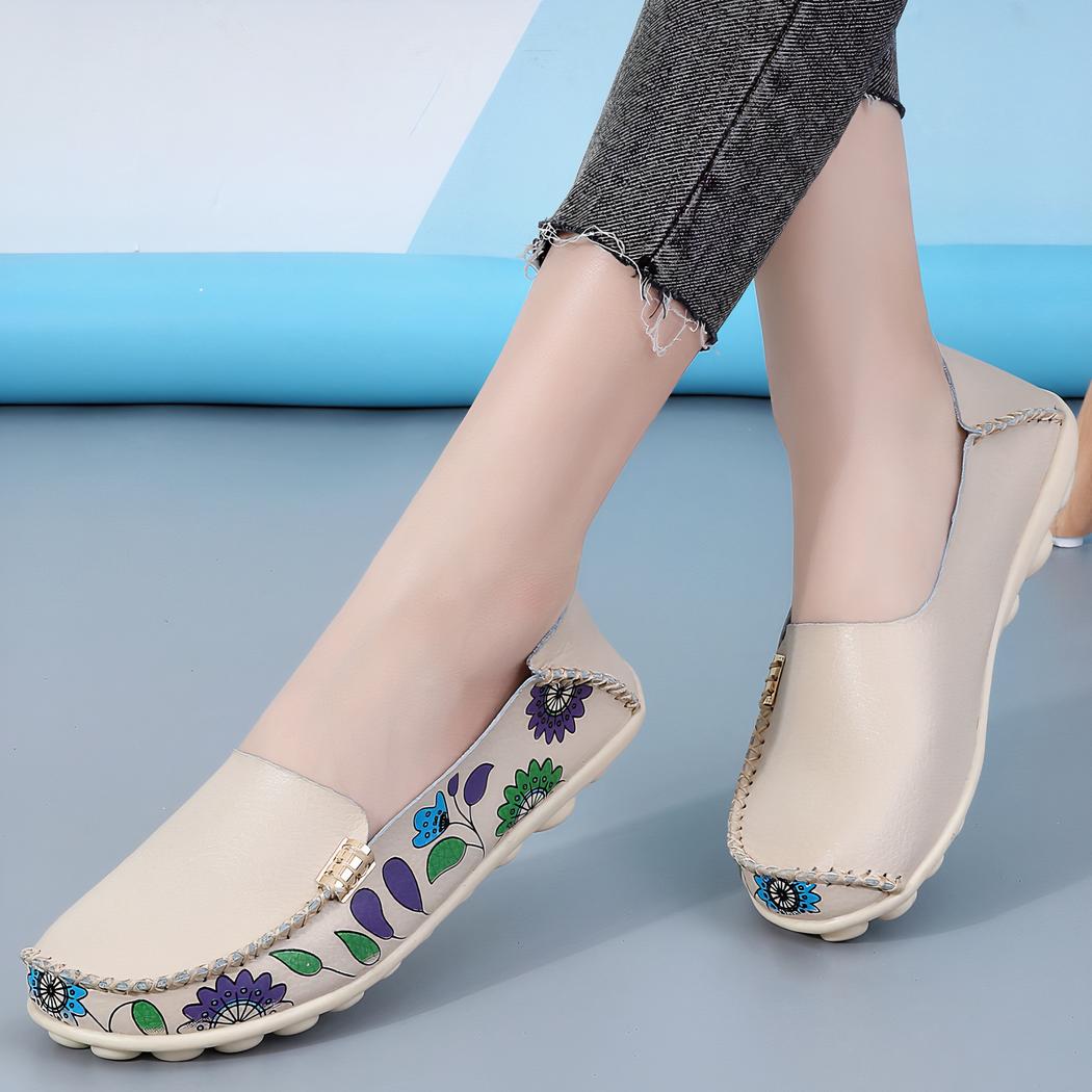 Mocassins en cuir à motifs fleuris pour femmes