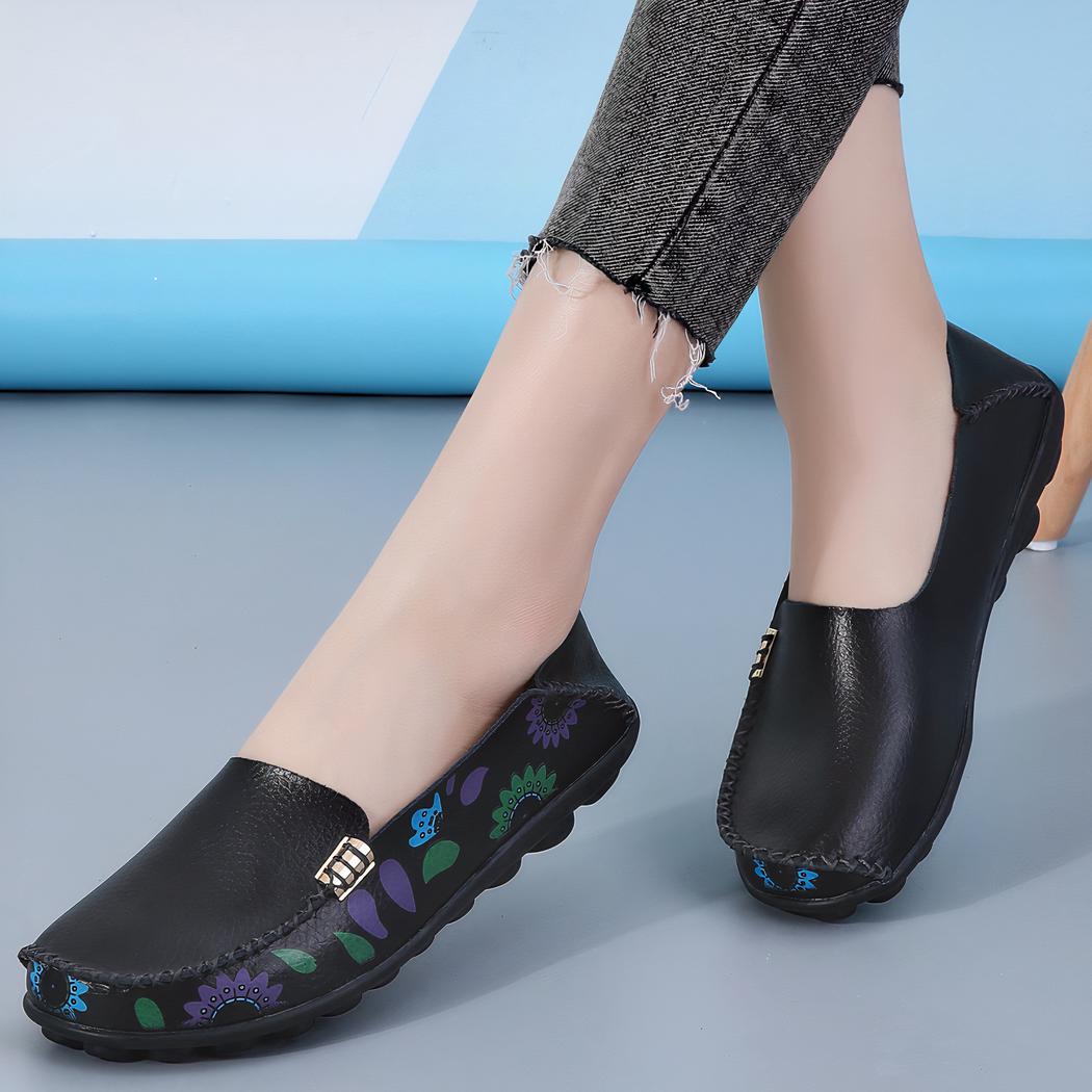 Mocassins en cuir à motifs fleuris pour femmes