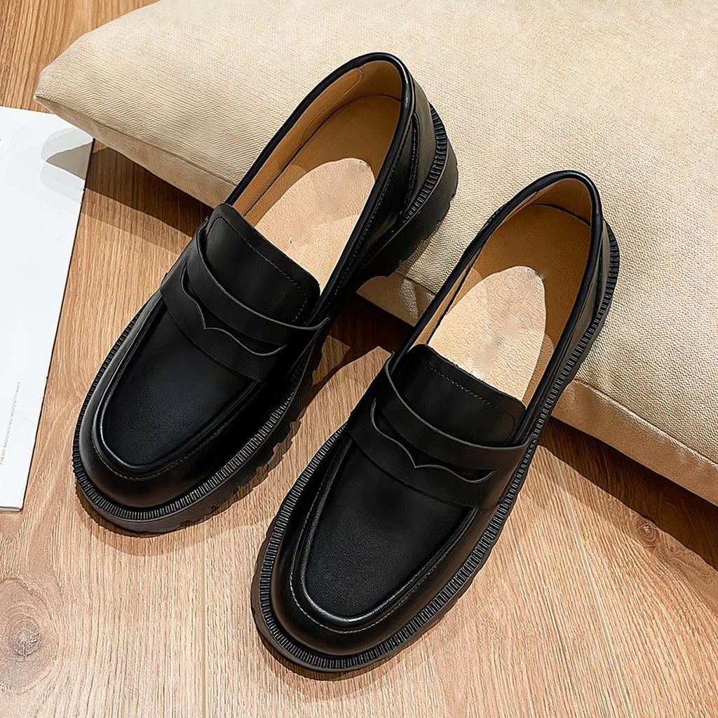 Mocassins en cuir véritable à plateforme pour femme