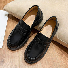 Mocassins en cuir véritable à plateforme pour femme, Noir