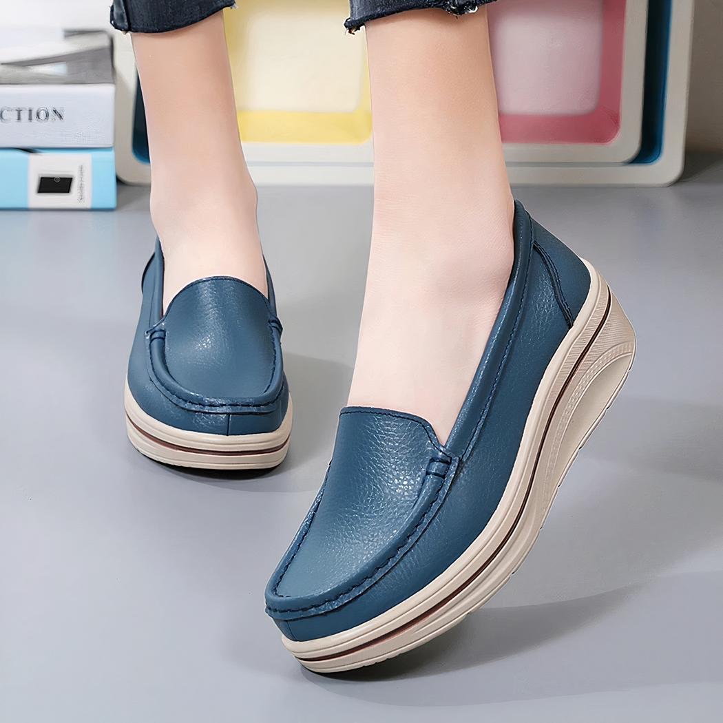 Mocassins en cuir véritable à semelles compensées pour femme