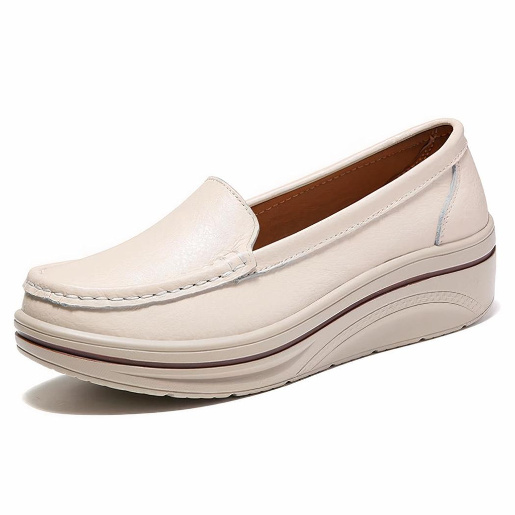 Mocassins en cuir véritable à semelles compensées pour femme