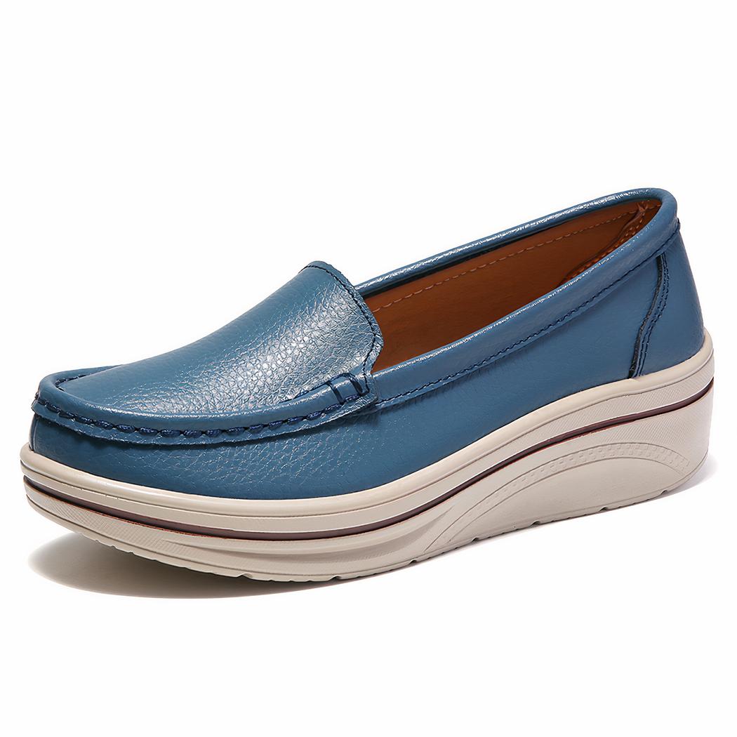 Mocassins en cuir véritable à semelles compensées pour femme