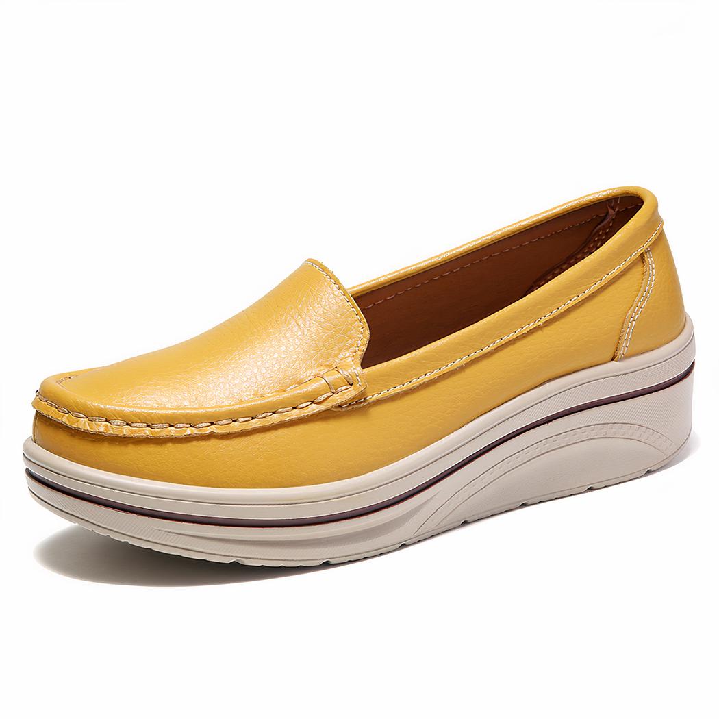 Mocassins en cuir véritable à semelles compensées pour femme
