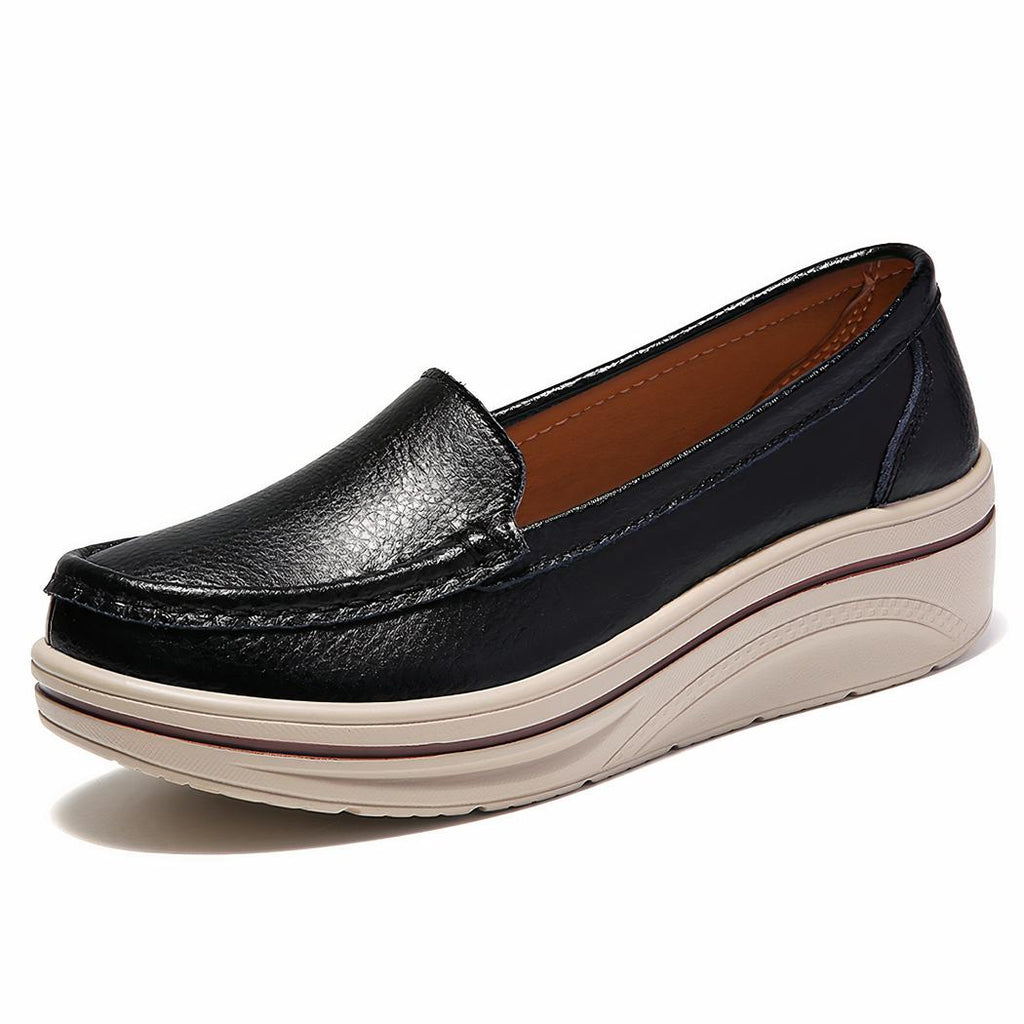 Mocassins en cuir véritable à semelles compensées pour femme