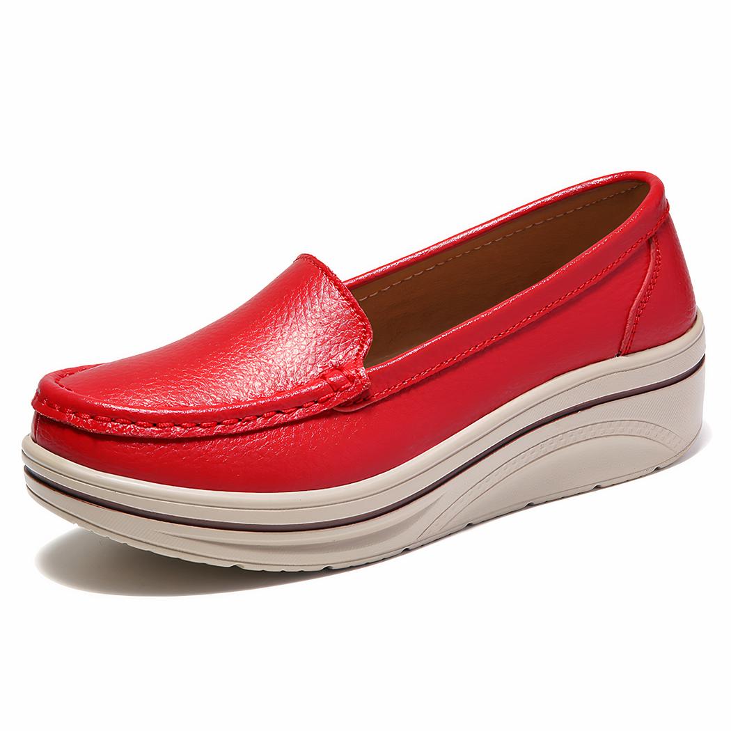 Mocassins en cuir véritable à semelles compensées pour femme