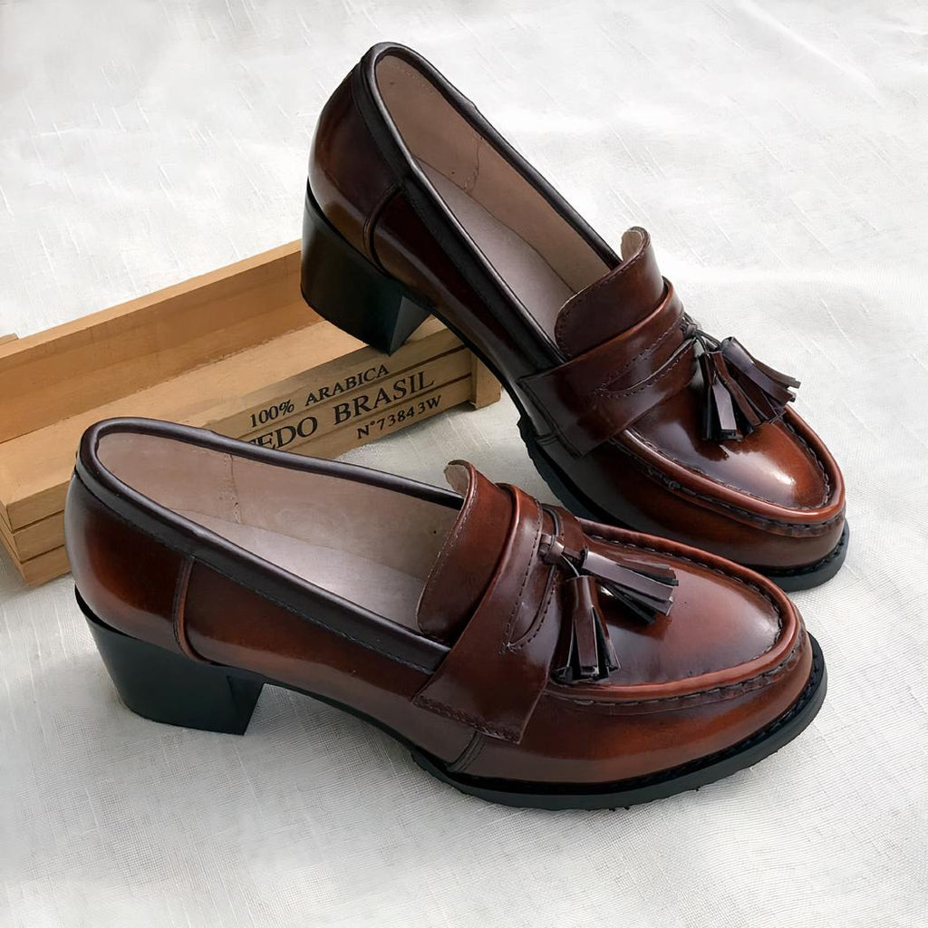 Mocassins en cuir à talon moyen pour femme